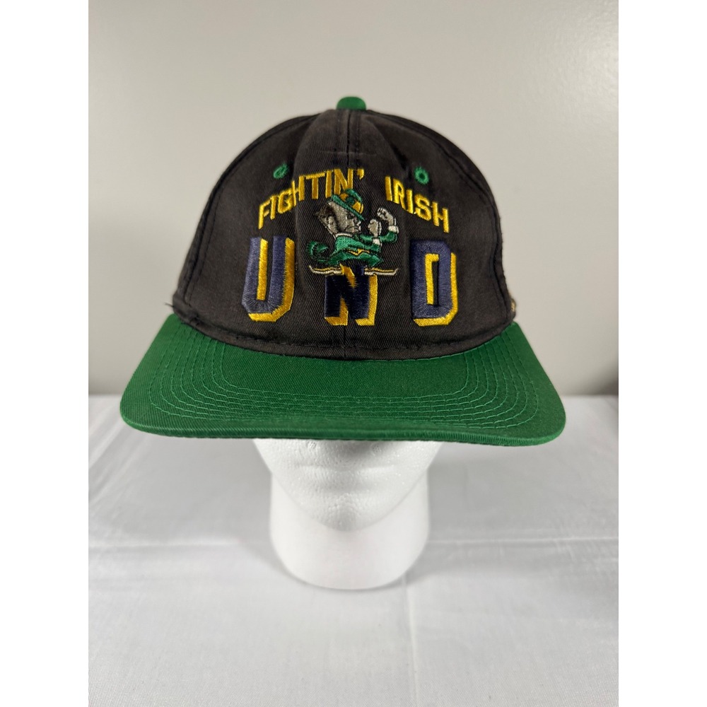 90s Vintage Notre Dame Fighting Irish Snapback Hat Black Green UND Leprechaun